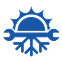HVAC symbol showing a sun, snowflake, and wrench to represent heating, cooling, and mechanical service.